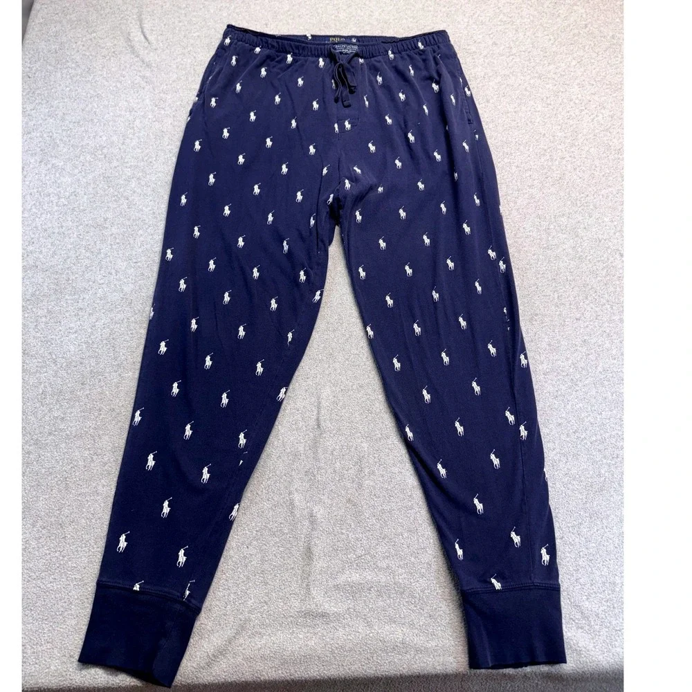Polo Ralph Lauren Men's Navy Pony Print Pajama Lounge Pants Cotton Size Large